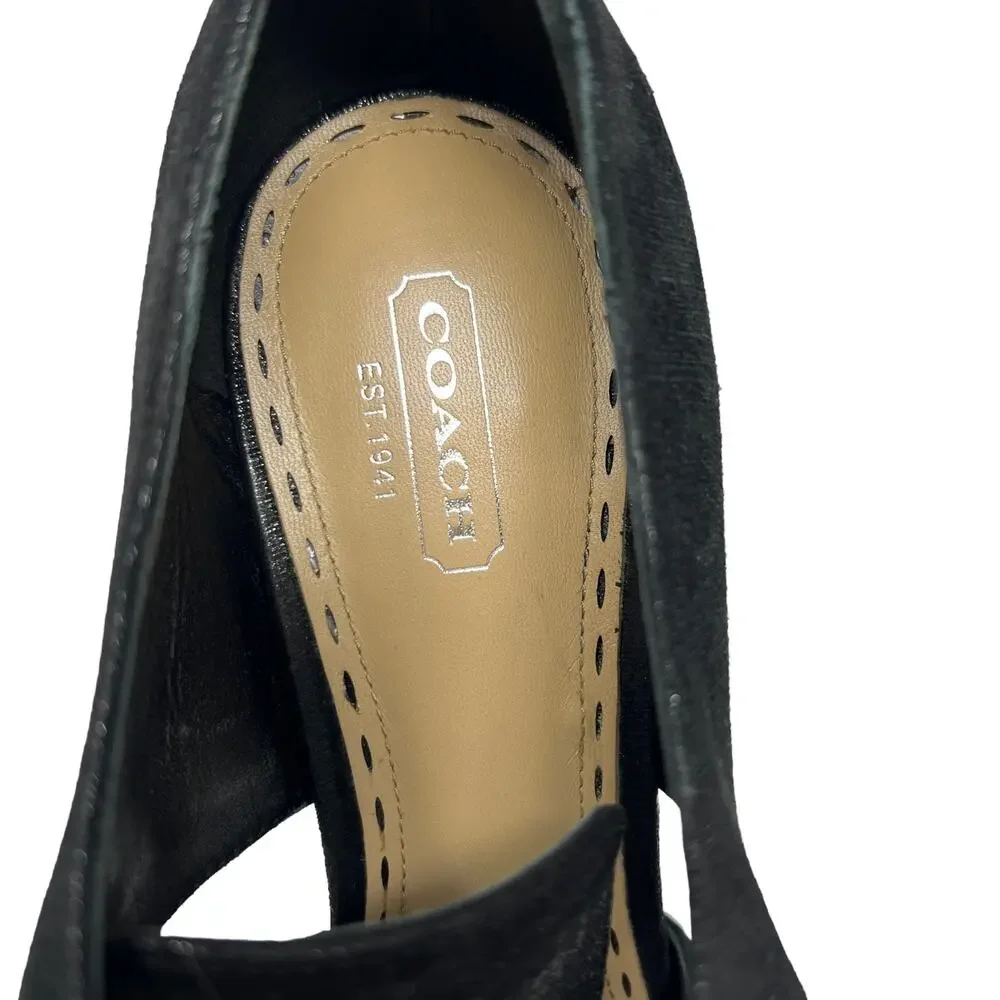 Coach Teagan Shimmer Leather Heeled Sandal Black Lace Up Size 10